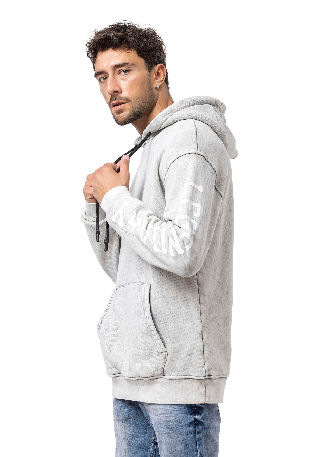CL597 Baskılı ve Kanguru Cepli Erkek Kapüşonlu Sweatshirt