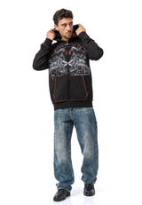 CL598 Erkek Kapüşonlu Sweatshirt – Kartal Baskılı ve "CHROME BLACK 1996" Tasarımlı Rock Tarzı Sokak Giyim Görünümü
