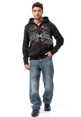 CL598 Erkek Kapüşonlu Sweatshirt – Kartal Baskılı ve "CHROME BLACK 1996" Tasarımlı Rock Tarzı Sokak Giyim Görünümü