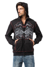 CL598 Erkek Kapüşonlu Sweatshirt – Kartal Baskılı ve "CHROME BLACK 1996" Tasarımlı Rock Tarzı Sokak Giyim Görünümü