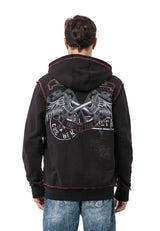 CL598 Erkek Kapüşonlu Sweatshirt – Kartal Baskılı ve "CHROME BLACK 1996" Tasarımlı Rock Tarzı Sokak Giyim Görünümü