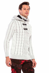 CP214 Peluş Kapşonlu Yakalı Örme Desen Kalın Kazak