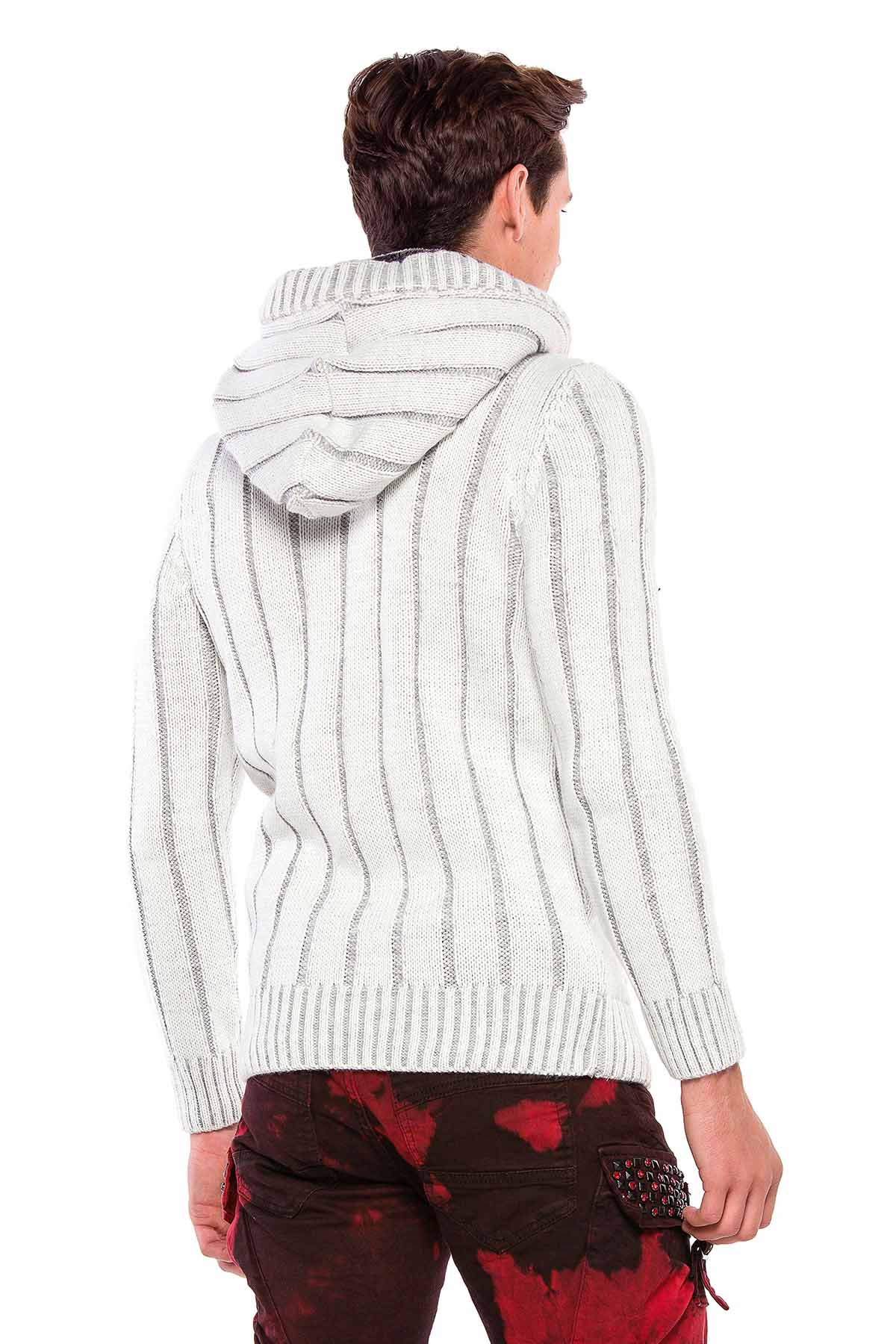 CP214 Peluş Kapşonlu Yakalı Örme Desen Kalın Kazak