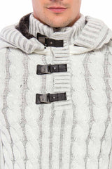 CP214 Peluş Kapşonlu Yakalı Örme Desen Kalın Kazak