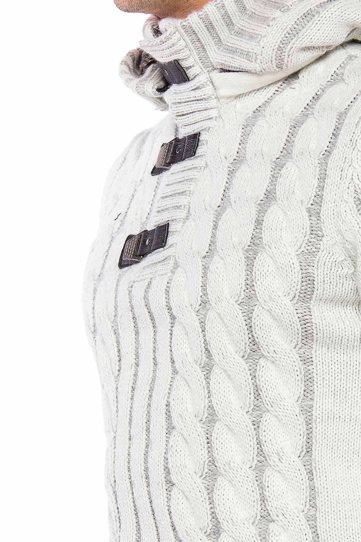 CP214 Peluş Kapşonlu Yakalı Örme Desen Kalın Kazak