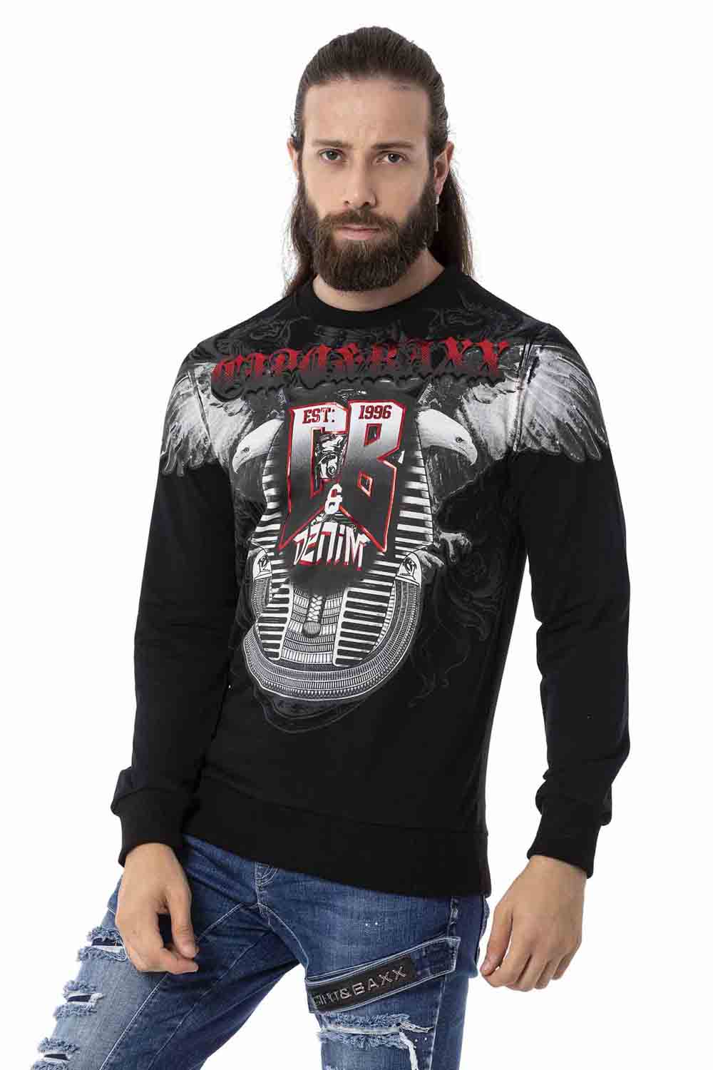 CL515 Kartal Desenli Beyaz Kalın Sweatshirt