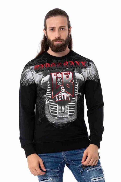 CL515 Kartal Desenli Beyaz Kalın Sweatshirt