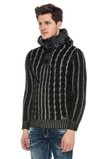 CP214 Peluş Kapşonlu Yakalı Örme Desen Kalın Kazak