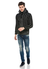 CP214 Peluş Kapşonlu Yakalı Örme Desen Kalın Kazak