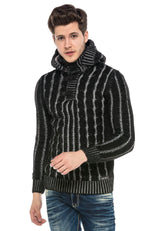 CP214 Peluş Kapşonlu Yakalı Örme Desen Kalın Kazak