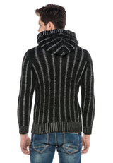 CP214 Peluş Kapşonlu Yakalı Örme Desen Kalın Kazak