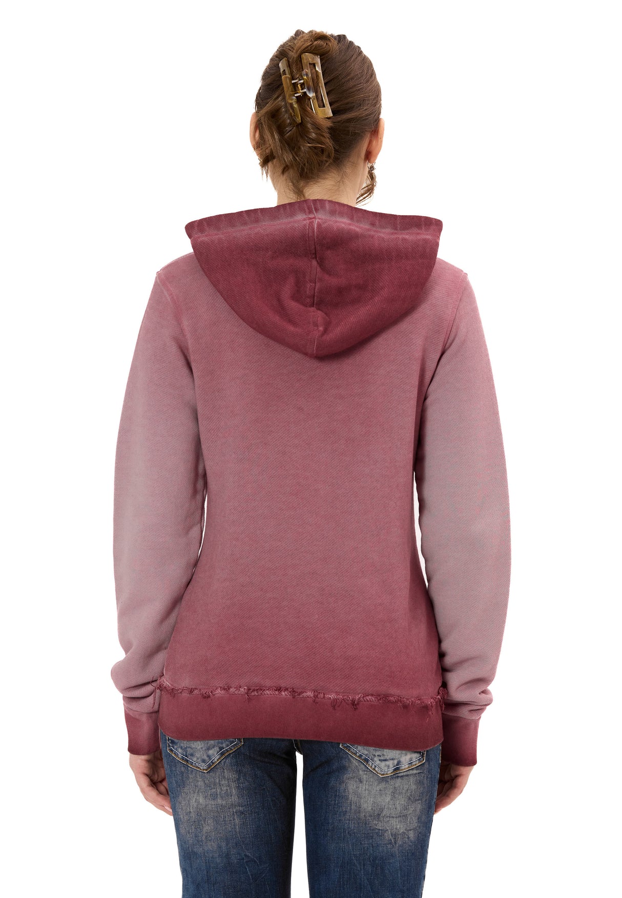 WL372 Kadın Sweatshirt Ceket – Ön Baskılı, Gradyan Kapüşonlu