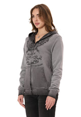 WL372 Kadın Sweatshirt Ceket – Ön Baskılı, Gradyan Kapüşonlu