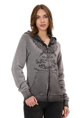 WL372 Kadın Sweatshirt Ceket – Ön Baskılı, Gradyan Kapüşonlu