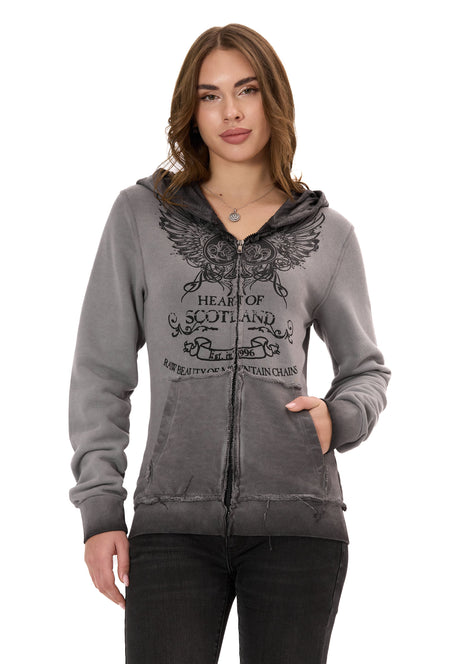 WL372 Kadın Sweatshirt Ceket – Ön Baskılı, Gradyan Kapüşonlu