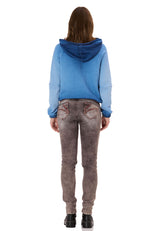 Kadın Crop Oversize Kapüşonlu Yıkamalı Yarım Fermuarlı Sweatshirt WL373