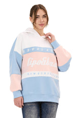 WL376 Kadın Kapüşonlu Sweatshirt – Renk Bloklu Tasarım “Visual Act” Ön Baskı