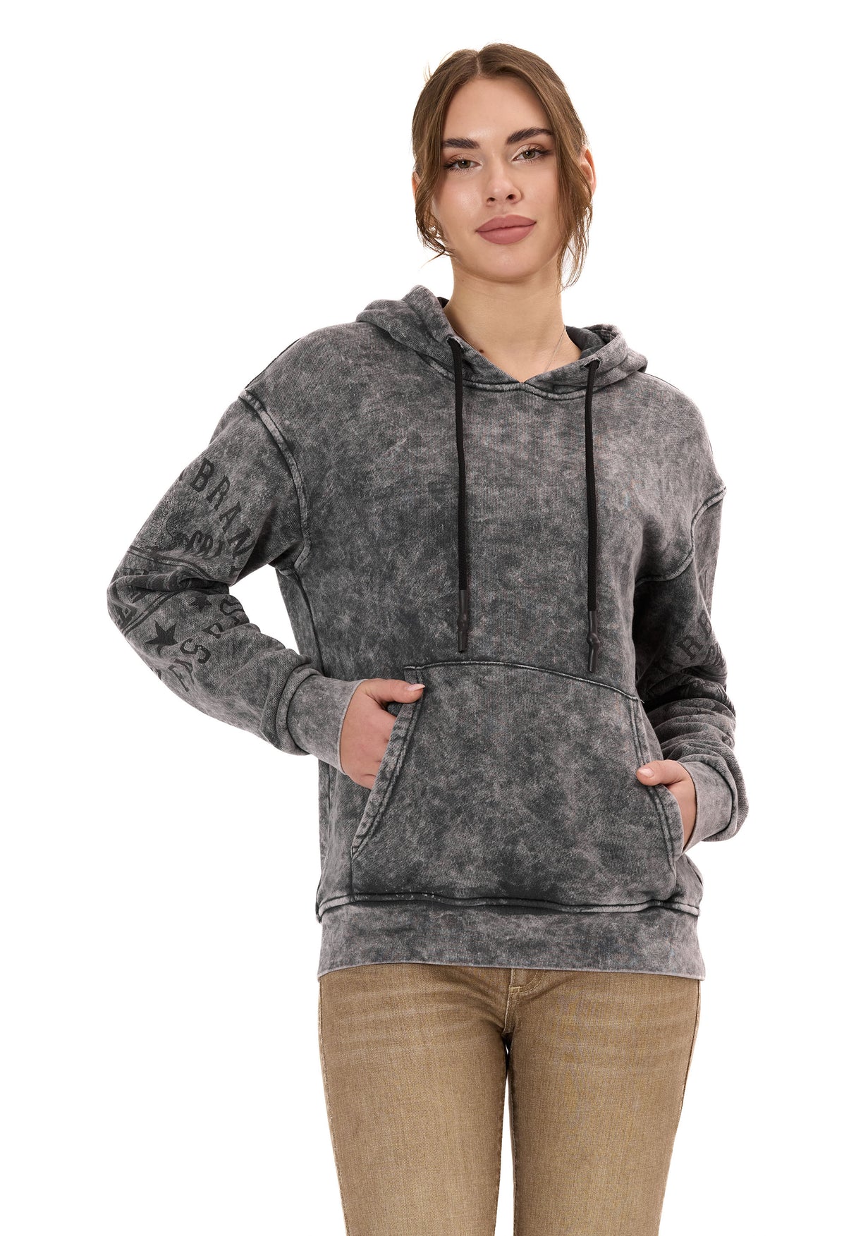 WL378 Kadın Kapüşonlu Sweatshirt - Vintage Yıkanmış Görünüm