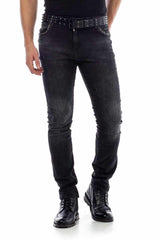 CD426 Eskitilmiş Denim Slim Fit Siyah Erkek Jeans