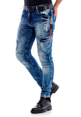 CD478 Motorcu Tarzı Slim  Fit Erkek Kot Pantolon