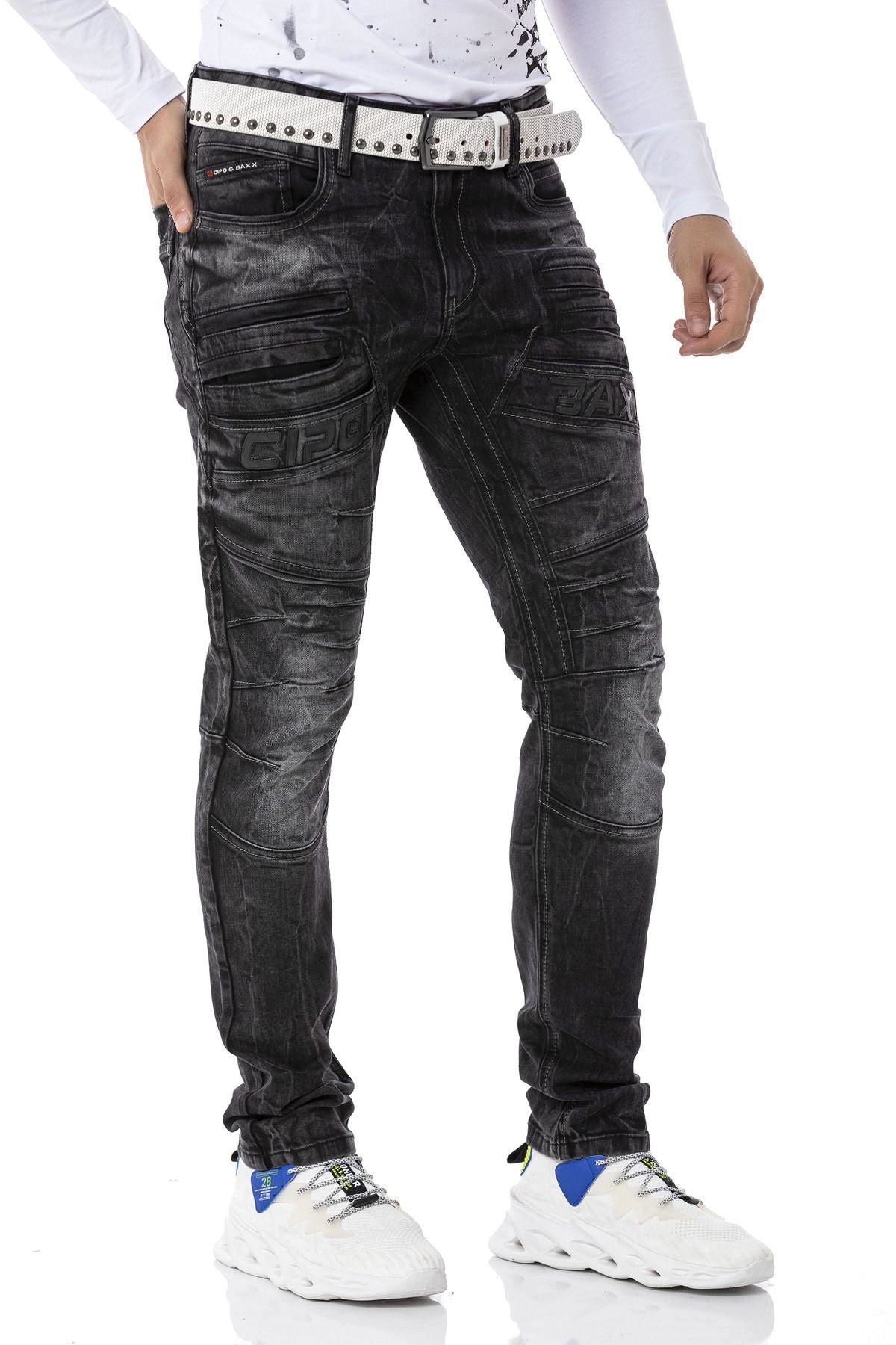 CD491 Dikişli Nakışlı Fermuar Detaylı Erkek Jean Pantolon – Cipo