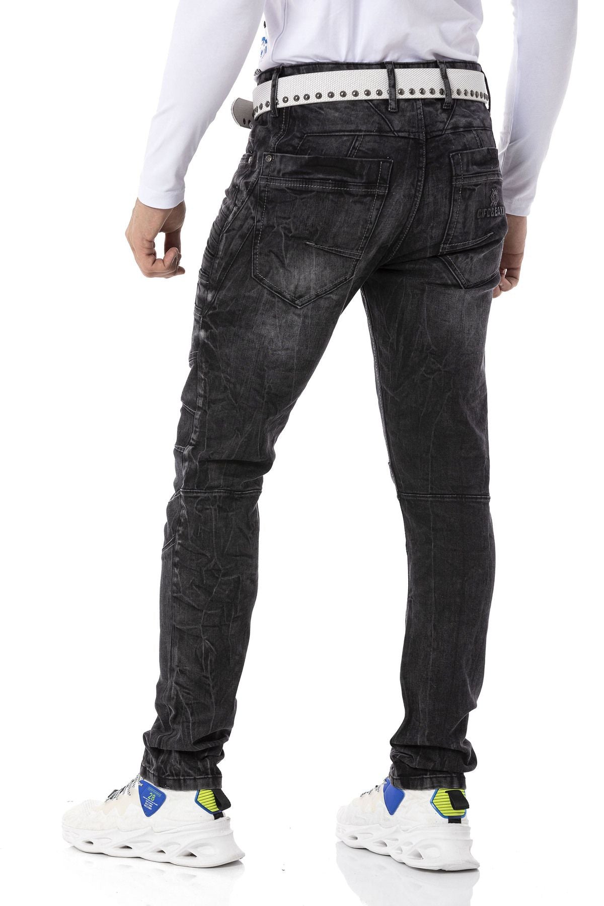 CD491 Dikişli Nakışlı Fermuar Detaylı Erkek Jean Pantolon
