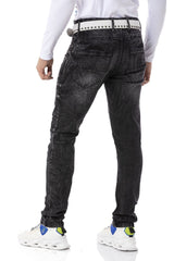 CD491 Dikişli Nakışlı Fermuar Detaylı Erkek Jean Pantolon
