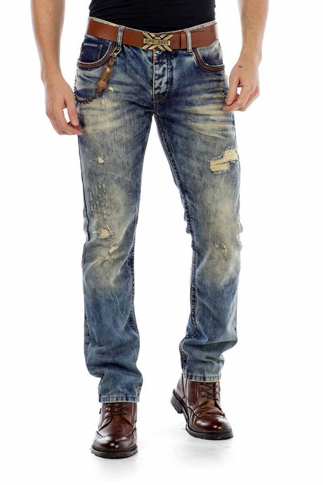 CD493 Cep İşlemeli Zincirli Yırtık Erkek Jean Pantolon