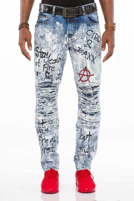 CD498 Destroyed Paramparça YazıLı Erkek Jeans