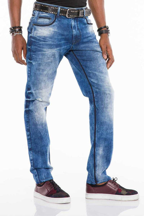 CD499 Konstrast Dikişli Eskitilmiş Tarzda Jean Pantolon