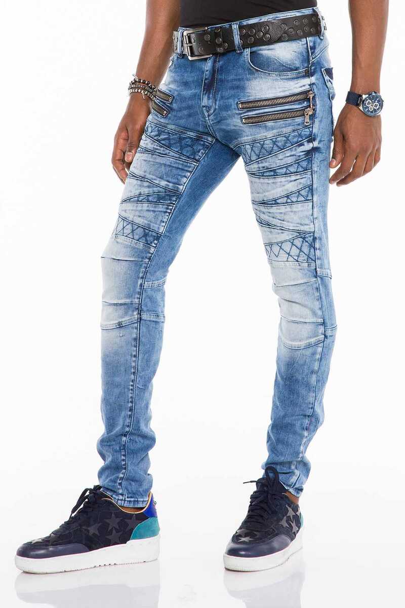 CD505 Desenli Dikişli Skinny Fit Mavi Erkek Jean Pantolon