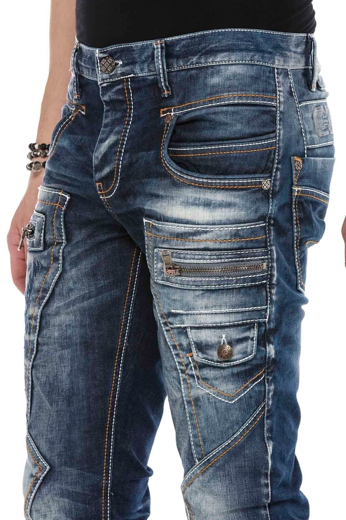 CD584 Parçalı Dikişli Düşük Bel Vintage Erkek Jean Pantolon