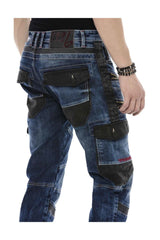 Kargo Cep Deri Detaylı Erkek Regular Fit Jean Pantolon CD586