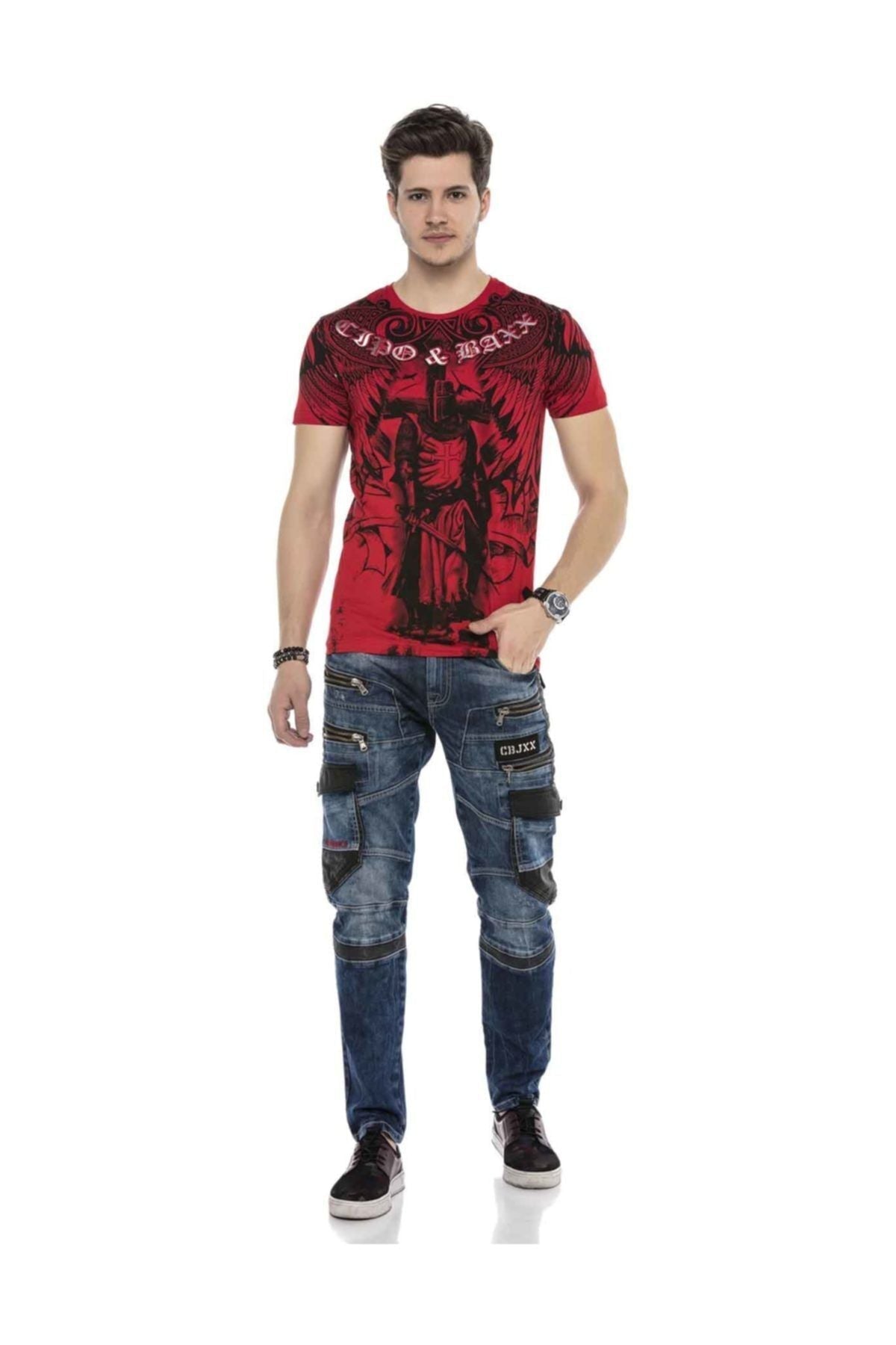 Kargo Cep Deri Detaylı Erkek Regular Fit Jean Pantolon CD586