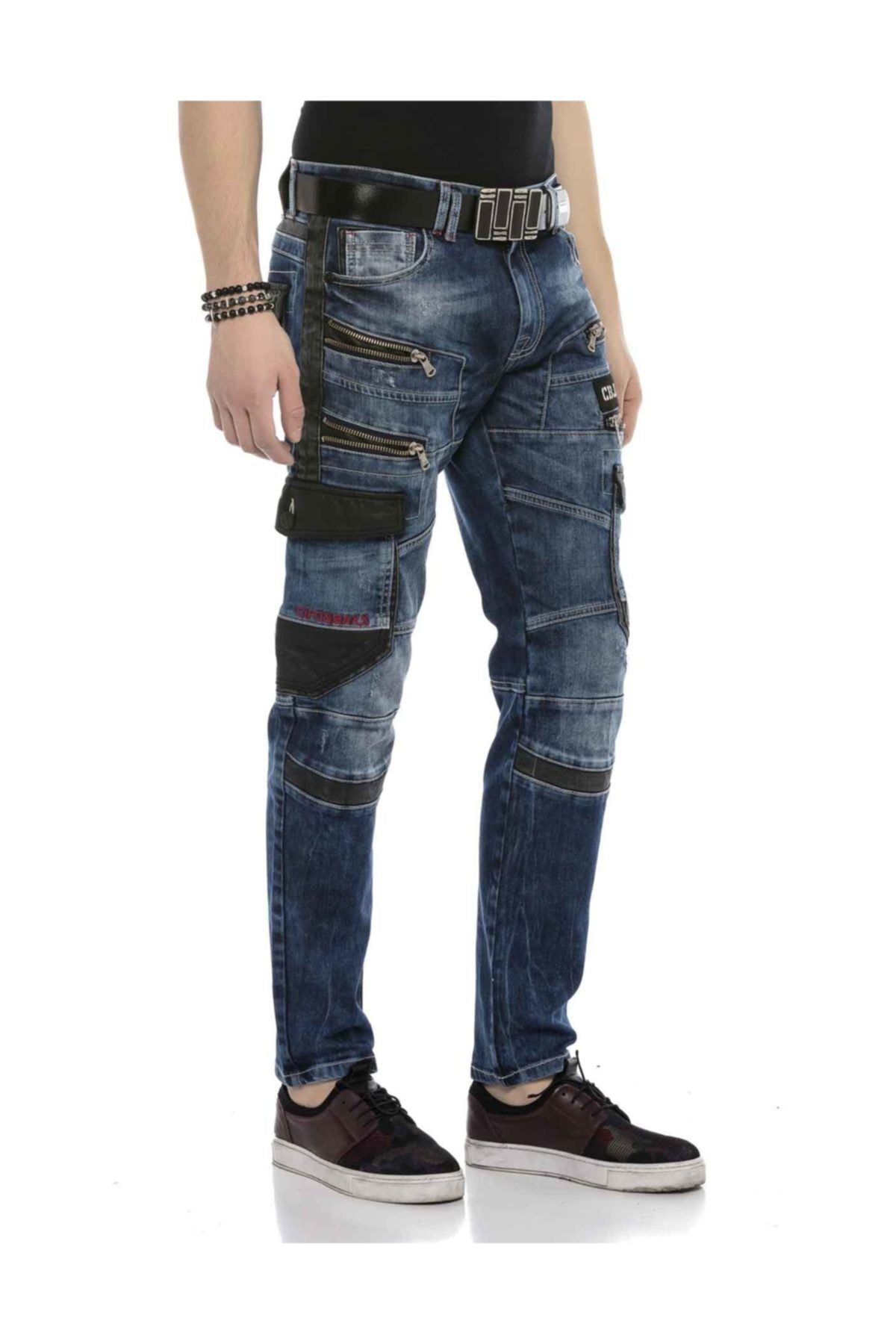 Kargo Cep Deri Detaylı Erkek Regular Fit Jean Pantolon CD586