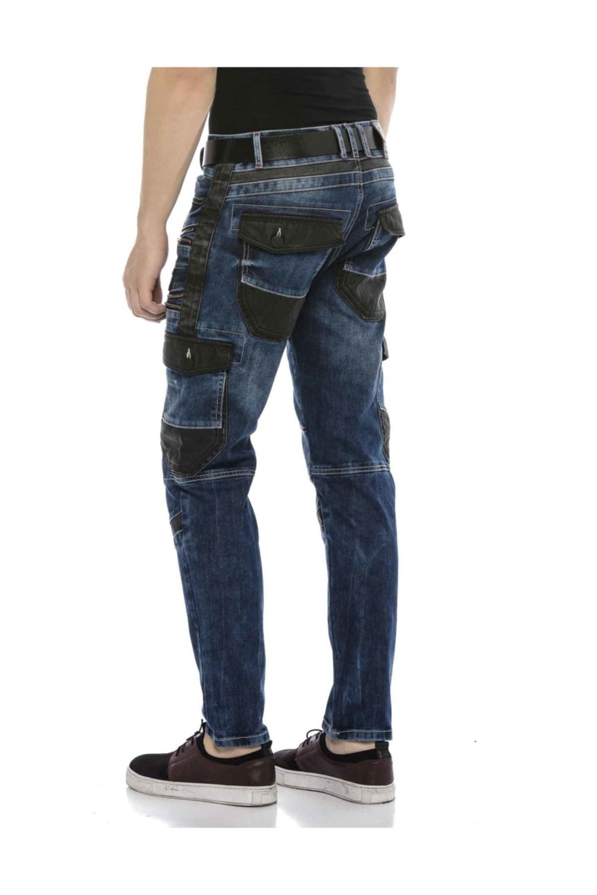 Kargo Cep Deri Detaylı Erkek Regular Fit Jean Pantolon CD586
