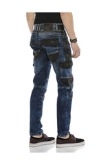 Kargo Cep Deri Detaylı Erkek Regular Fit Jean Pantolon CD586
