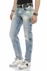 CD596 Neon Cep Nakışlı Buz Mavisi Jean Pantolon