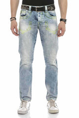 CD596 Neon Cep Nakışlı Buz Mavisi Jean Pantolon