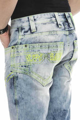 CD596 Neon Cep Nakışlı Buz Mavisi Jean Pantolon