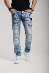 Erkek Regular Fit Açık Mavi Yıkamalı Yırtık Detaylı Denim Jean Kot Pantolon CD598