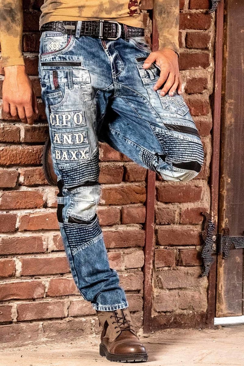 CD637 Rapper Tarz Regular Fit Deri Detaylı Erkek Jean Pantolon