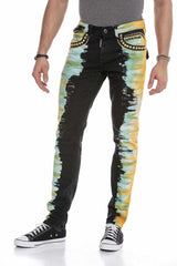 CD664 Sarı Boyamalı Fashion Tarz Erkek Jean Pantolon