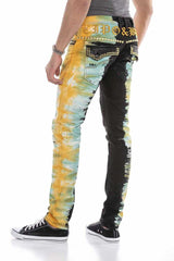 CD664 Sarı Boyamalı Fashion Tarz Erkek Jean Pantolon