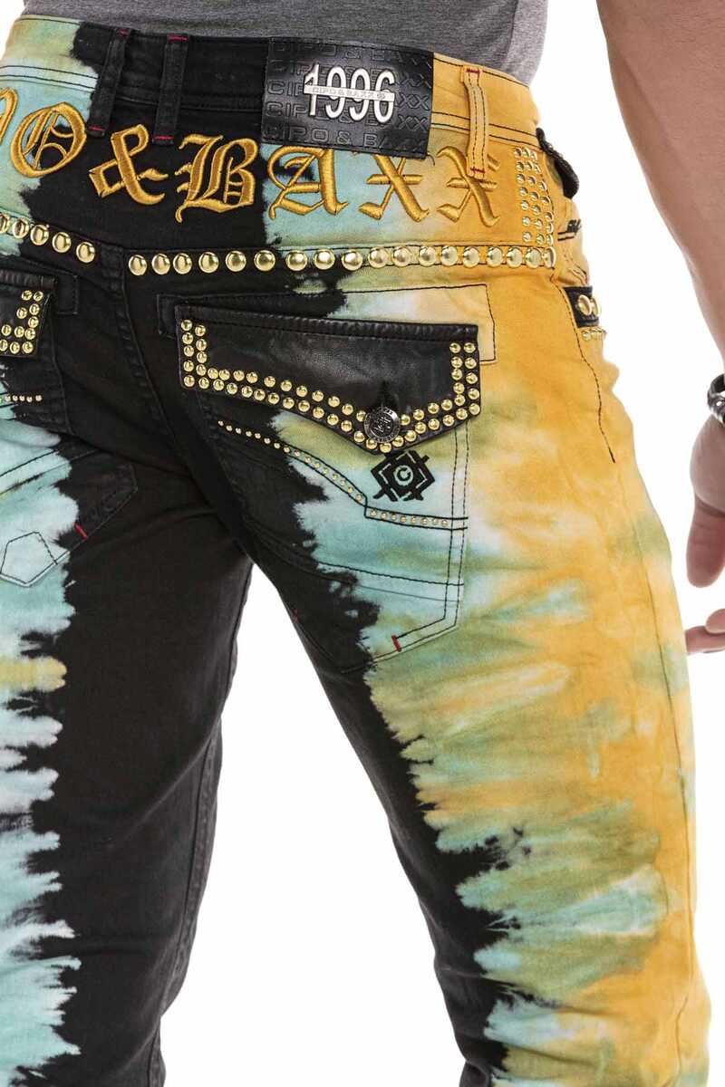 CD664 Sarı Boyamalı Fashion Tarz Erkek Jean Pantolon