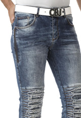 Erkek Slim Fit Mavi Yırtık Detaylı Jean Pantolon CD898