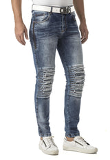 Erkek Slim Fit Mavi Yırtık Detaylı Jean Pantolon CD898