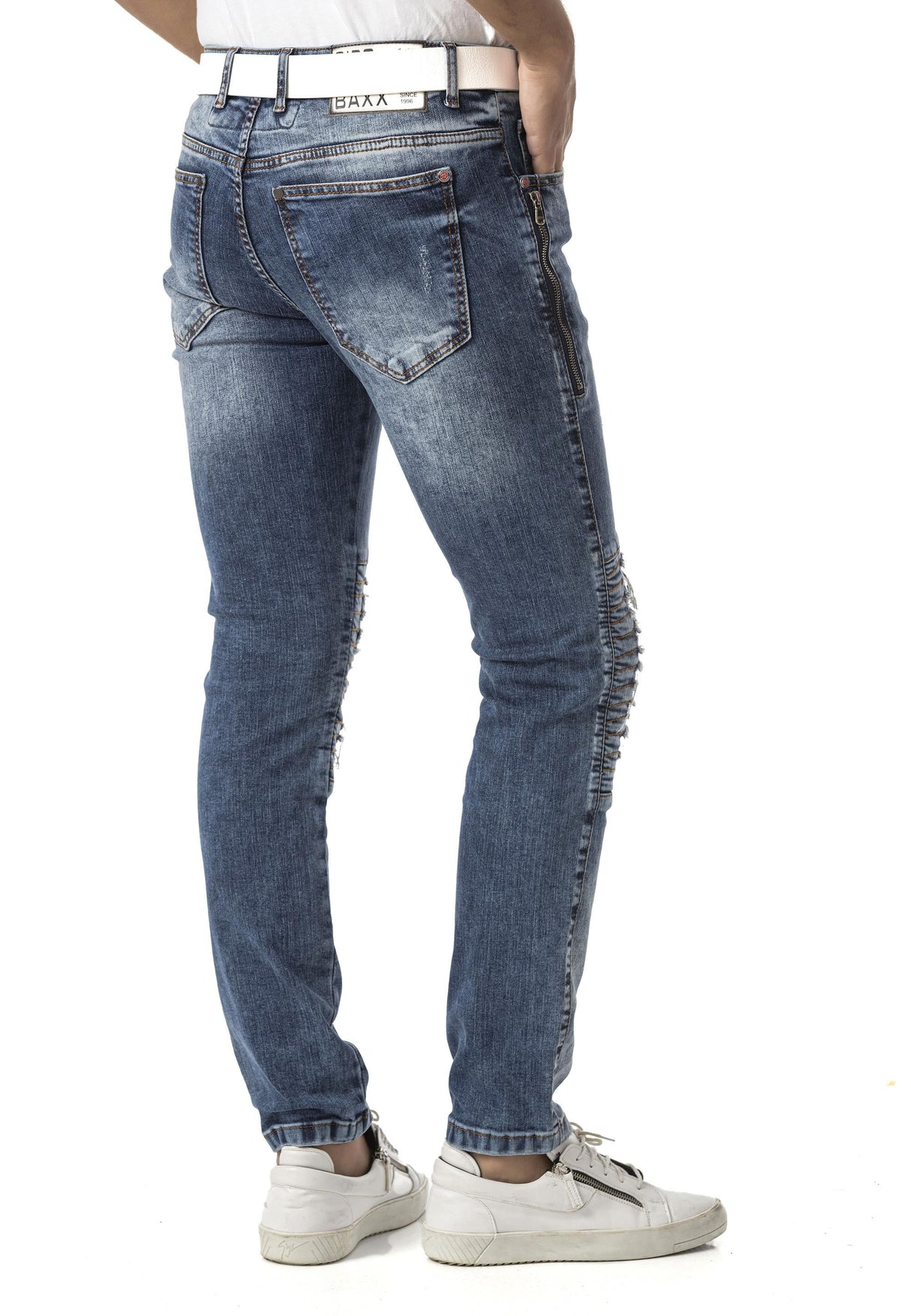 Erkek Slim Fit Mavi Yırtık Detaylı Jean Pantolon CD898