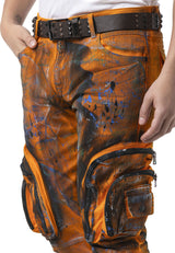 Erkek Straight Fit Turuncu Siyah Kargo Cepli Detaylı Pantolon CD902