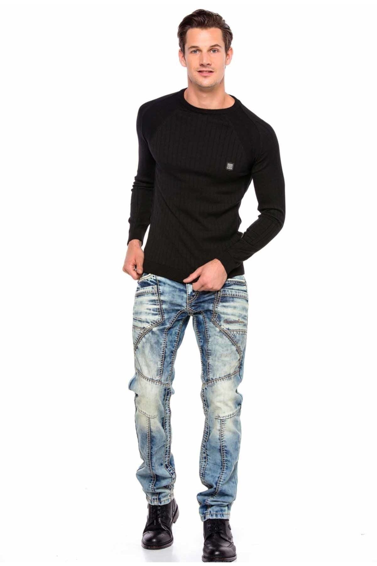 CD535  Dikişli Cepli Açık Erkek Kot Jeans